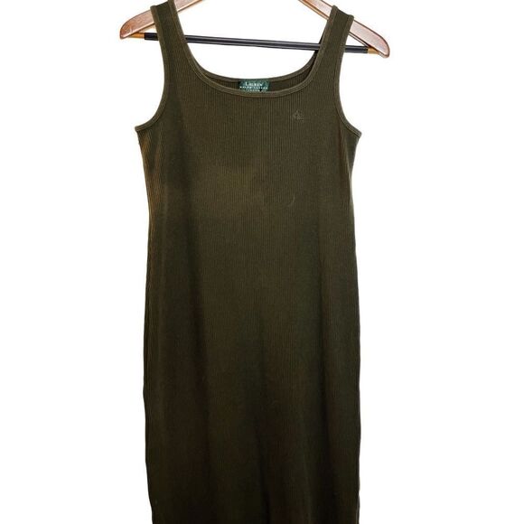 Ralph Lauren Vintage Ribbed Midi Dress Green Size Small Petite - Picture 3 of 5